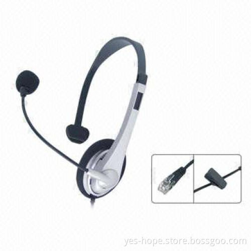Unilateral call center headset with rotated mic